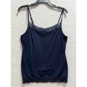 APT Essentials Navy Blue Lace Trim Spaghetti Strap Cami Tank Top XL